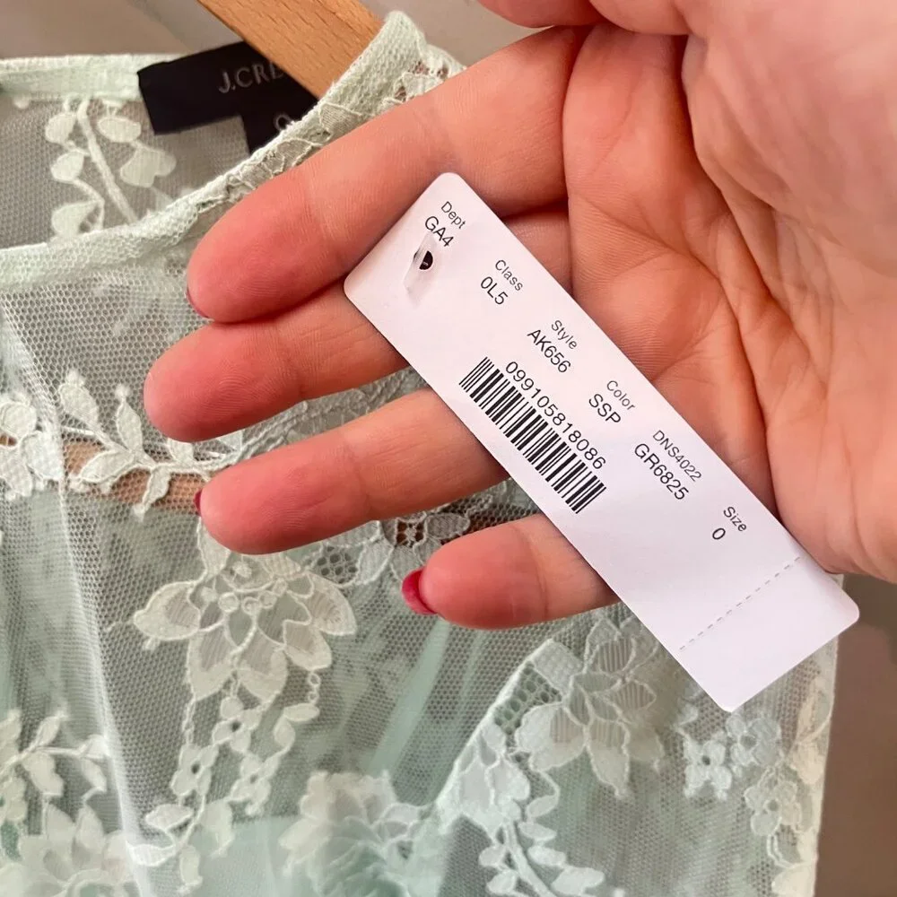 New J. Crew Three-quarter-sleeve‎ dress in chantilly lace Mint Green- Sz. 0